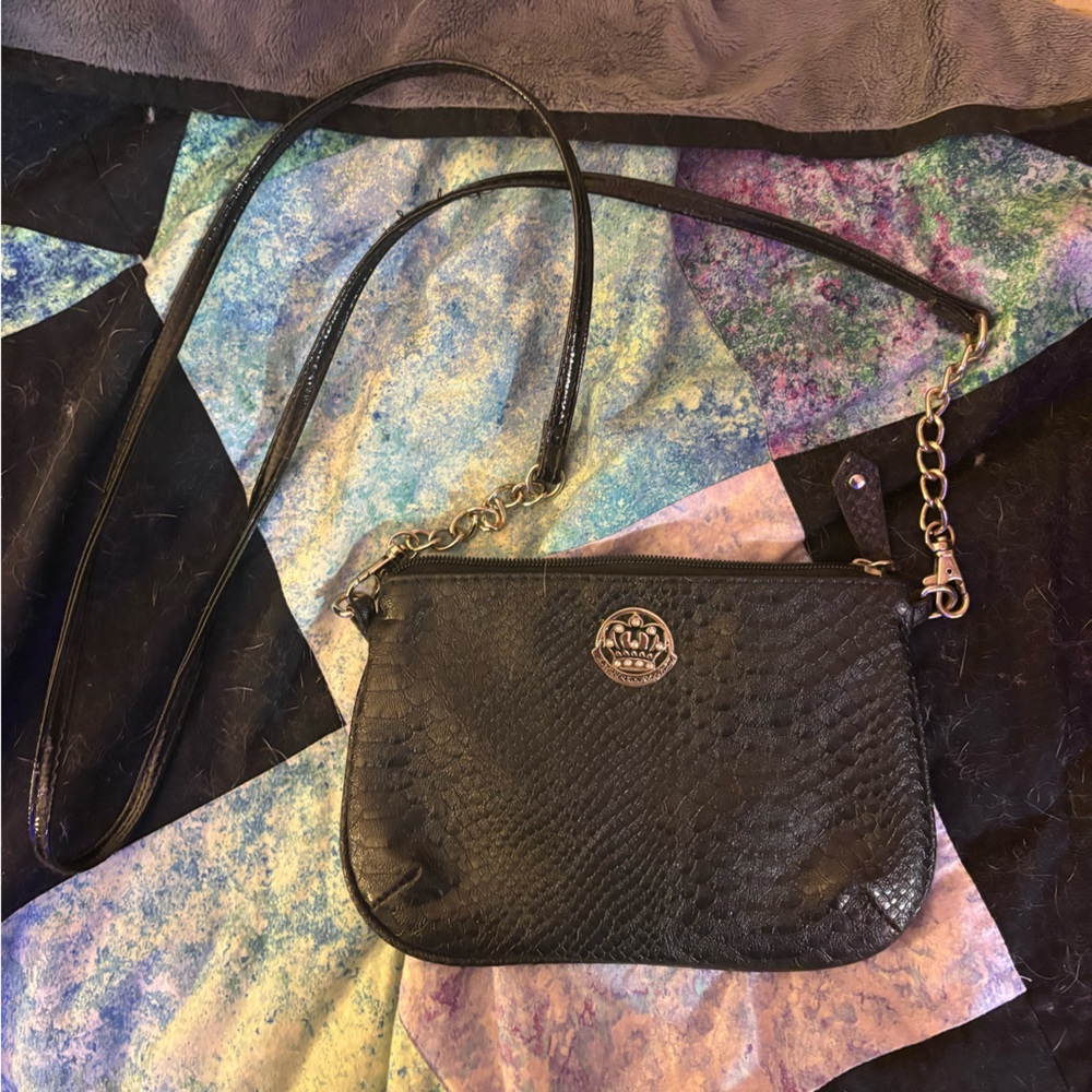 Kathy Van Zeeland Black Snakeskin Crossbody Bag